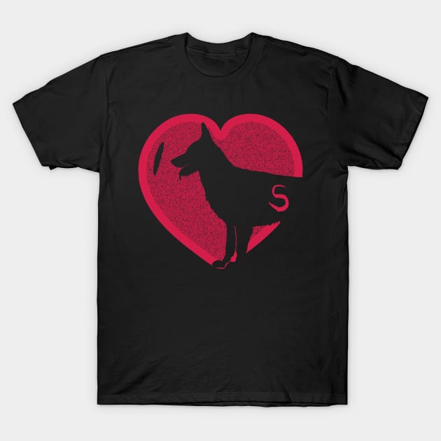 Minimalistic Red Heart I Love German Shepherds simple Black Background T-Shirt by pelagio